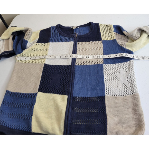 Christopher Banks Y2k Zip Cardigan Sweater Blue Yellow Crochet Colorblock Large - Picture 3 of 10
